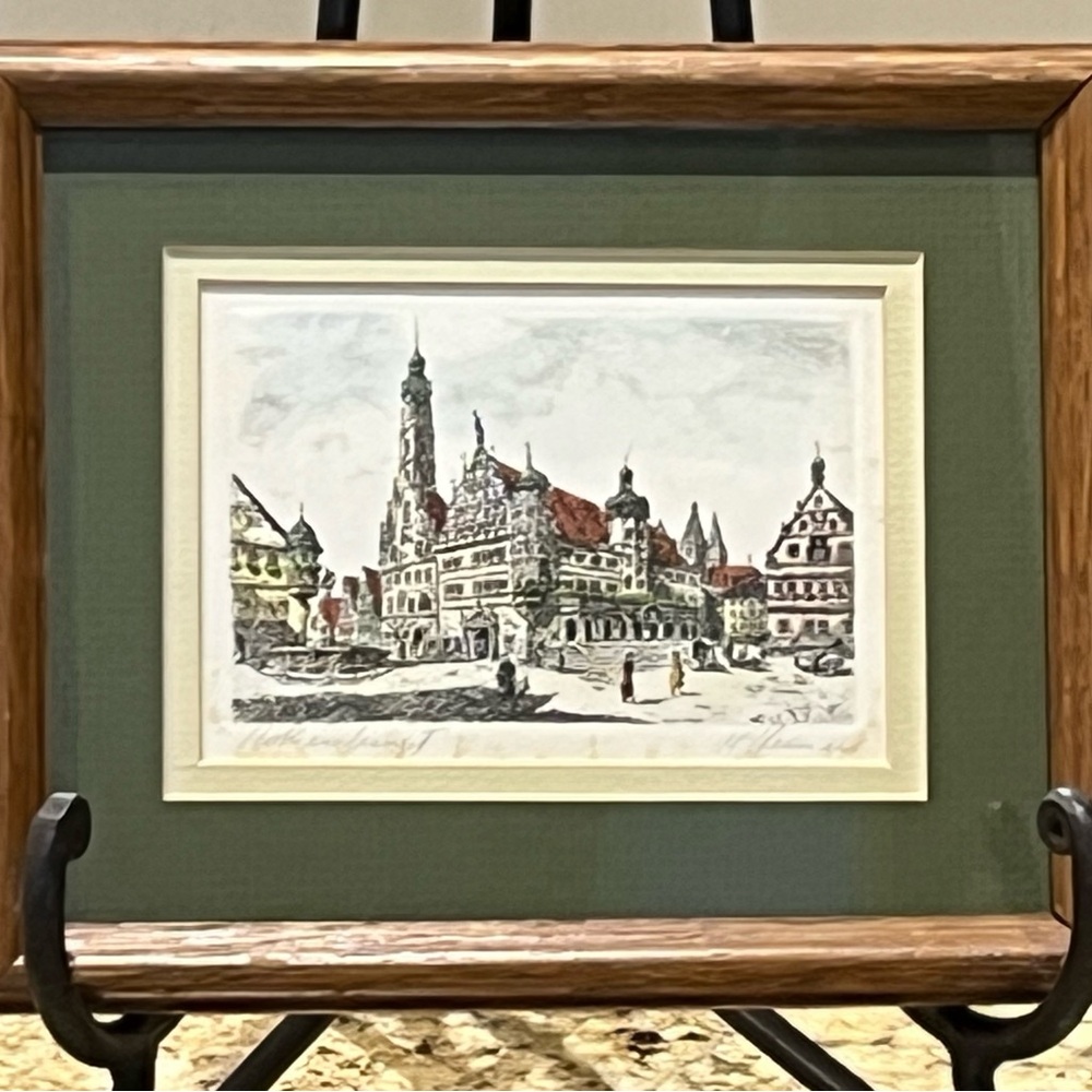 Vintage Signed Original Rothenburg Germany Etching Architecture